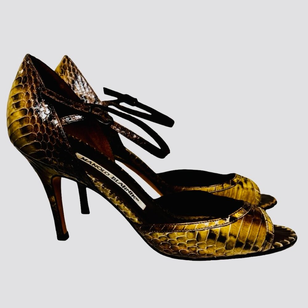 Manolo Blahnik Brown/Green Python D’Orsay Heels –… - image 1